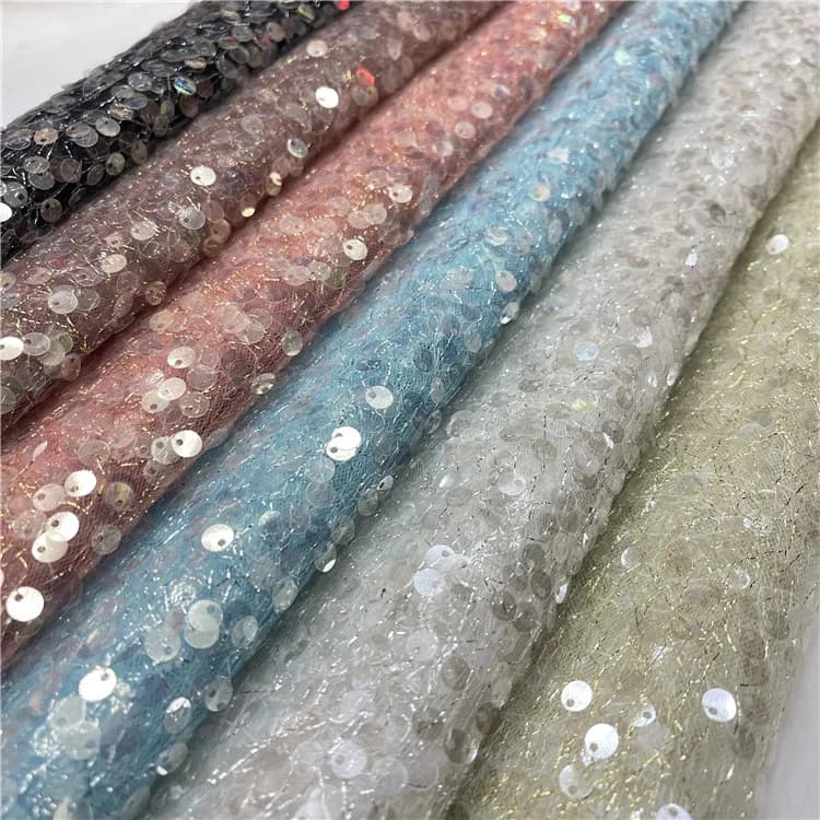 135cm Wide Double-Layer Mesh Sequin Fabric Bridal Wedding Dress Embroidery Material Sequin Beaded Cloth for Women's Dresses F050