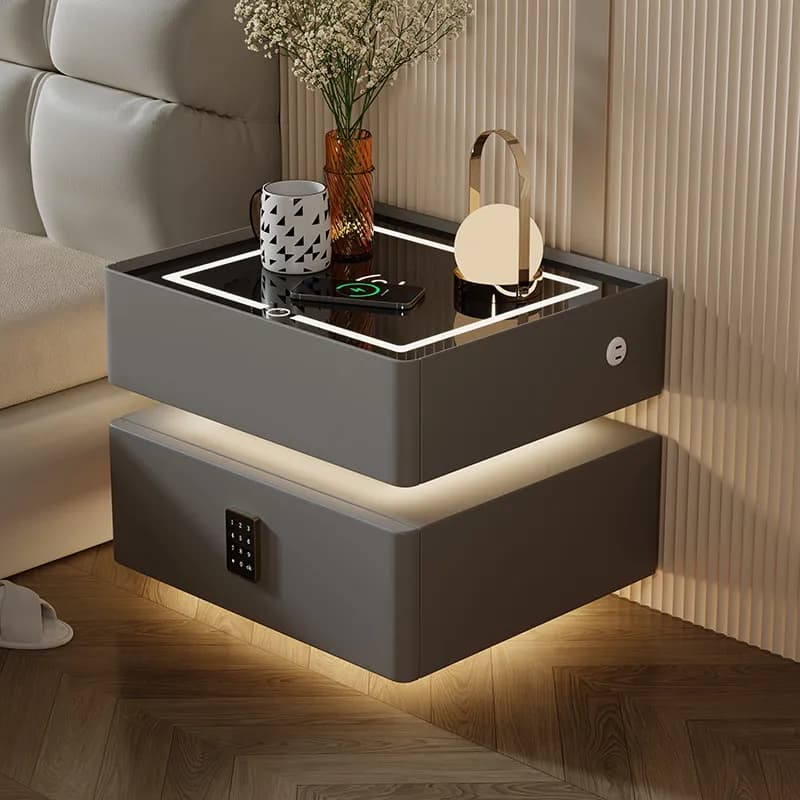 Comodino Fluttuante Intelligente Moderno e Semplice, Multifunzionale, di Lusso Leggero per Camera da Letto, con Armadietto Portaoggetti con Serratura