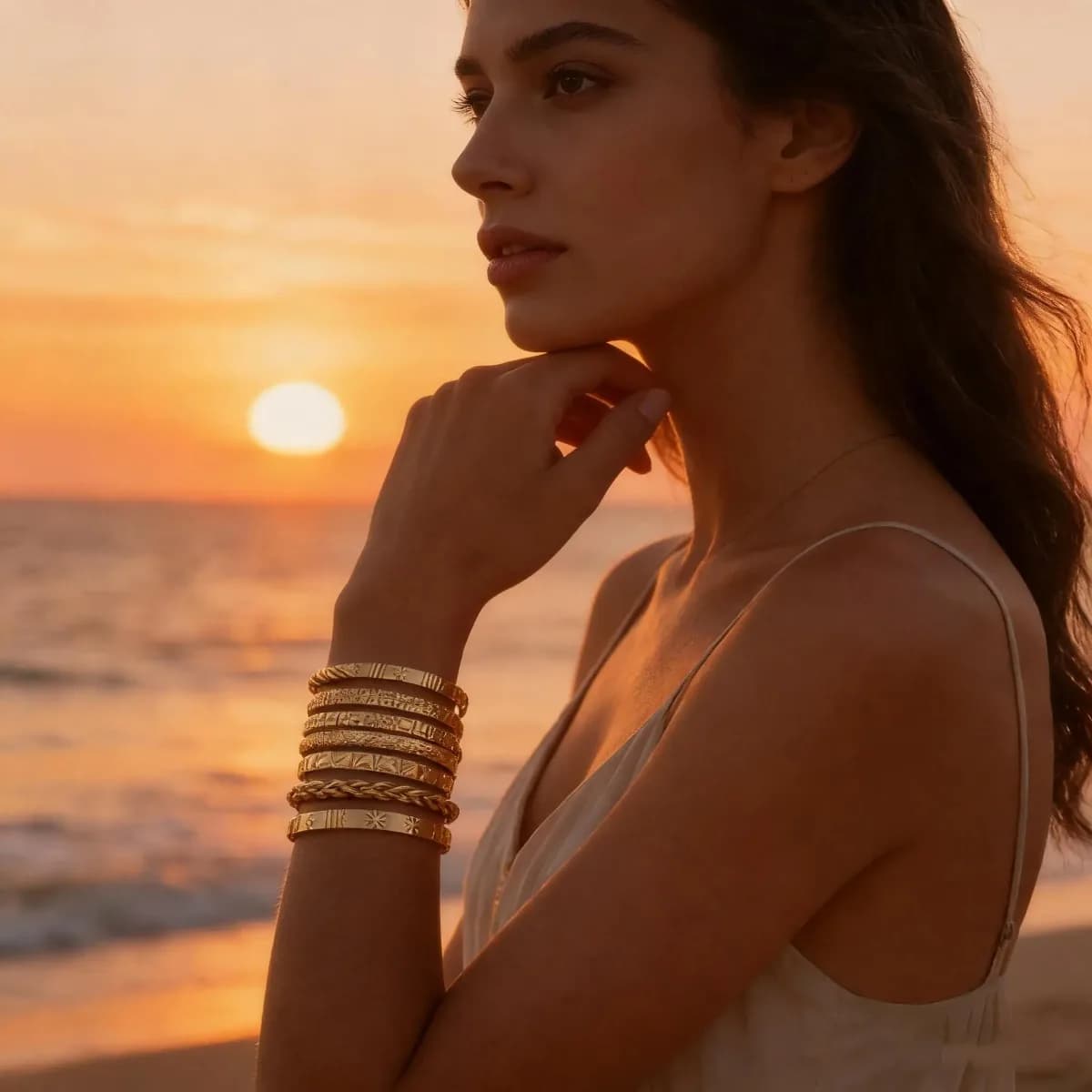 Set di sette bracciali aperti in stile europeo e americano, con diamanti e texture intrecciate. Combina eleganza e