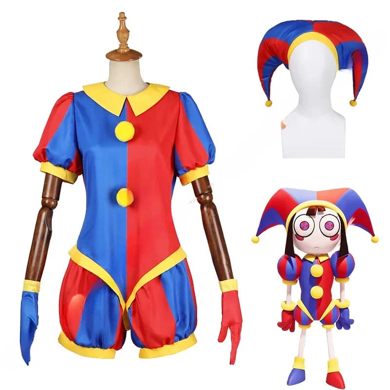 Pomni Costume Cosplay Anime L'incredibile Circo Digitale Cartone Animato Uniforme Cappello Guanti Festa di Halloween per Donne Uomini Bambini Costume # 1 # W
