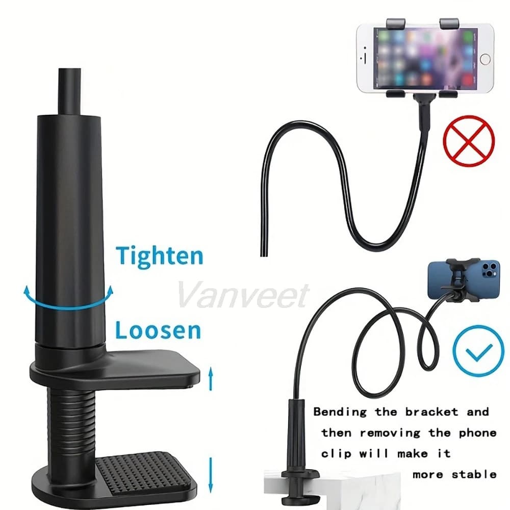 360 ° Supporto Flessibile per Telefono Cellulare, Clip da Letto e Scrivania, Base di Supporto Portatile per Smartphone