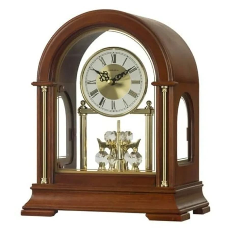 Orologio da Tavolo in Legno TCW001DB con Pendolo Rotante e Cristalli, Carillon Orario Musicale, Stile Lussuoso per Camera da Letto, Casa, Cucina