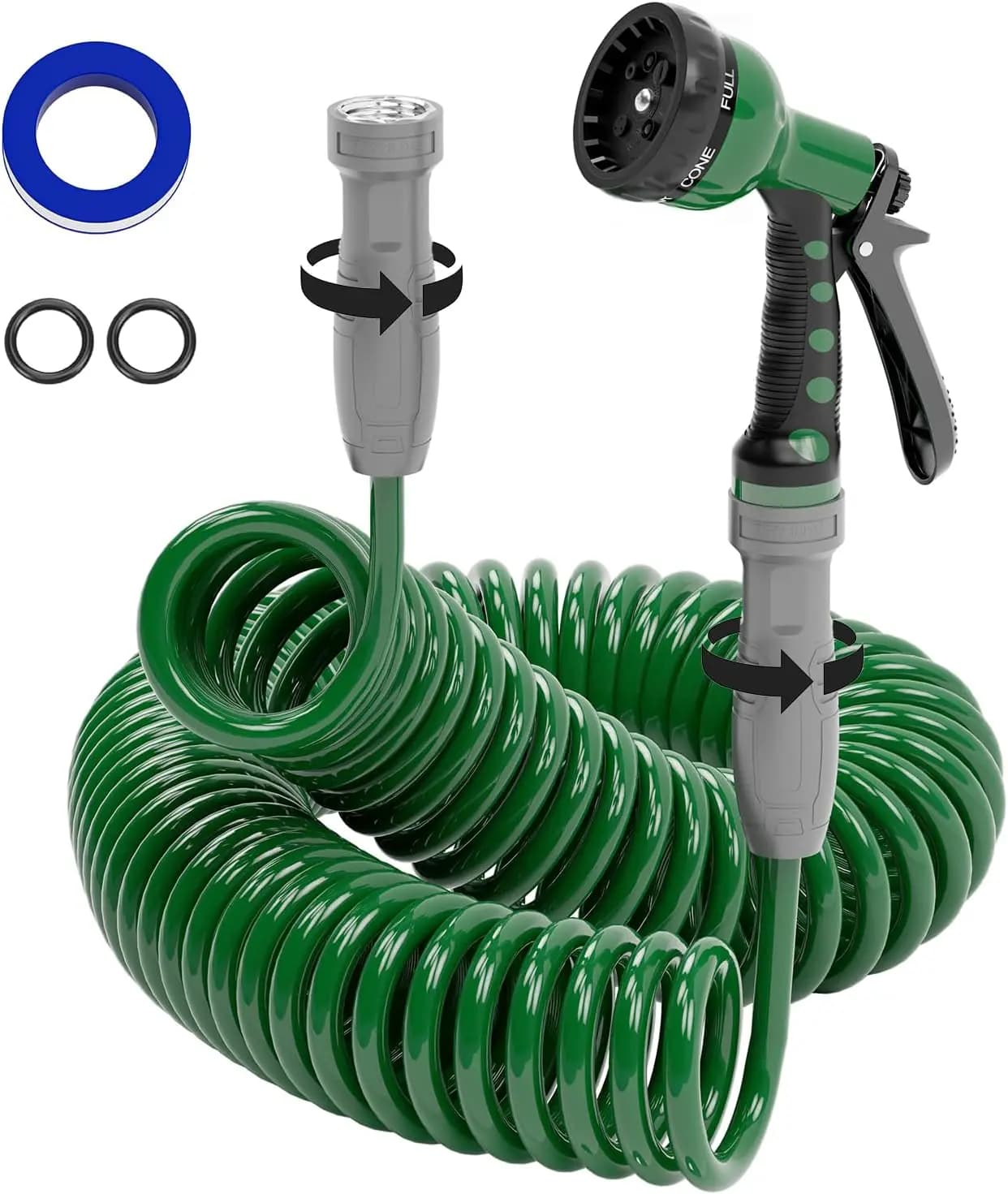 75FT Lightweight Coil Garden Hose with 6-Pattern Nozzle, EVA Flexible Curly Water Pipe for Yard, Patio, Boat, Greenhouse