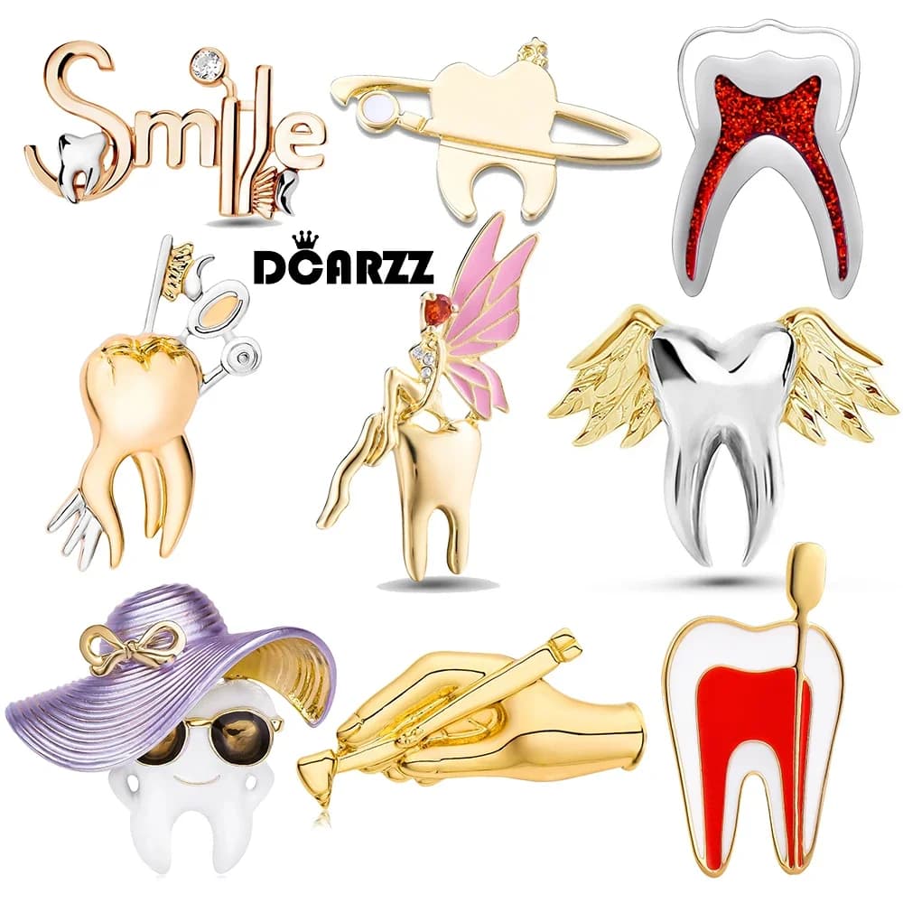 DCARZZ Dente Dentale Medico Spilla Spilli Gioielli di Lusso per Dentista Medico Infermiere Collezione di Risvolto Denti Distintivo Medicina Regali