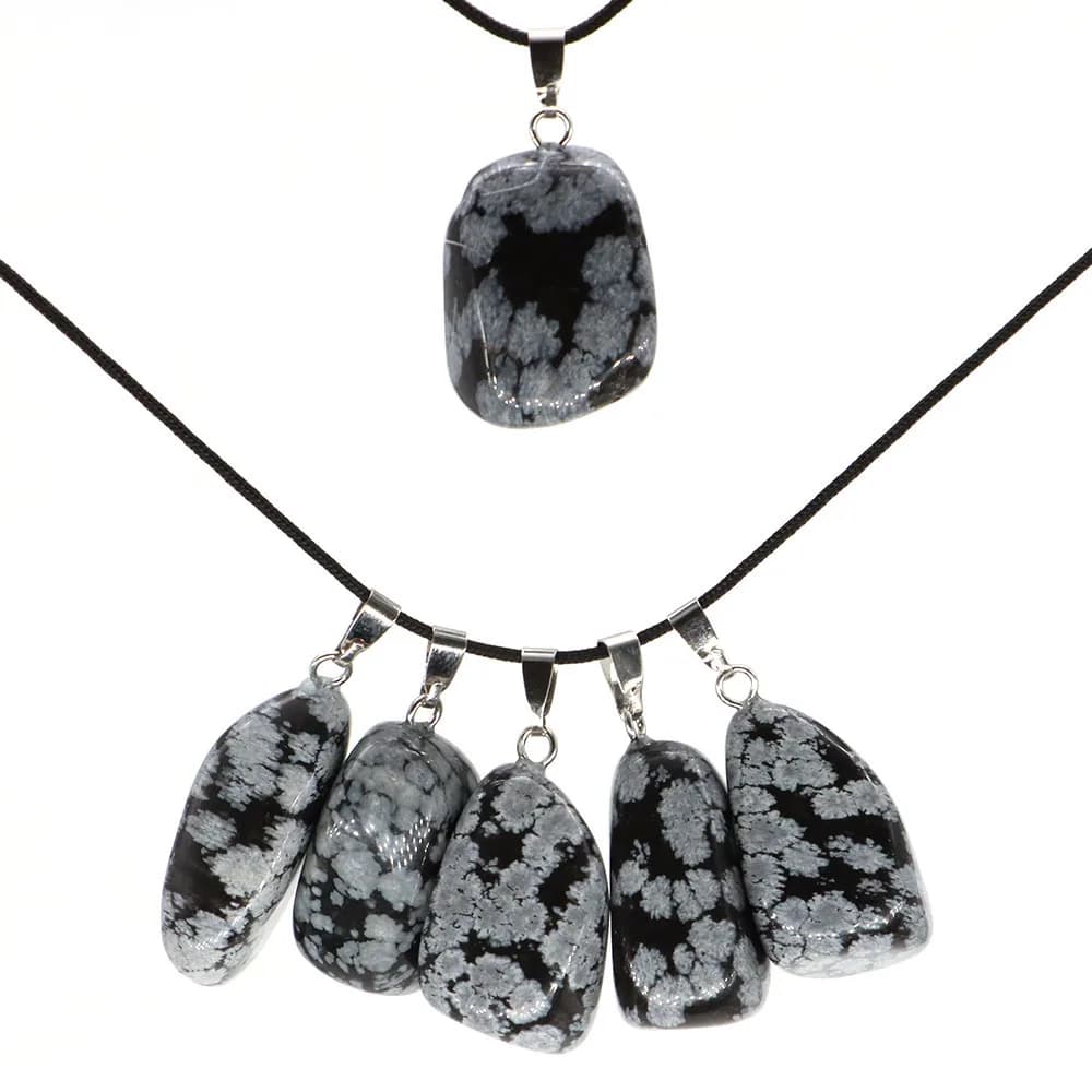 Natural Snowflake Obsidian Crystal Tumbled Stone Pendants Irregular Reiki Gemstone Necklace Mineral Gift Jewelry Accessories