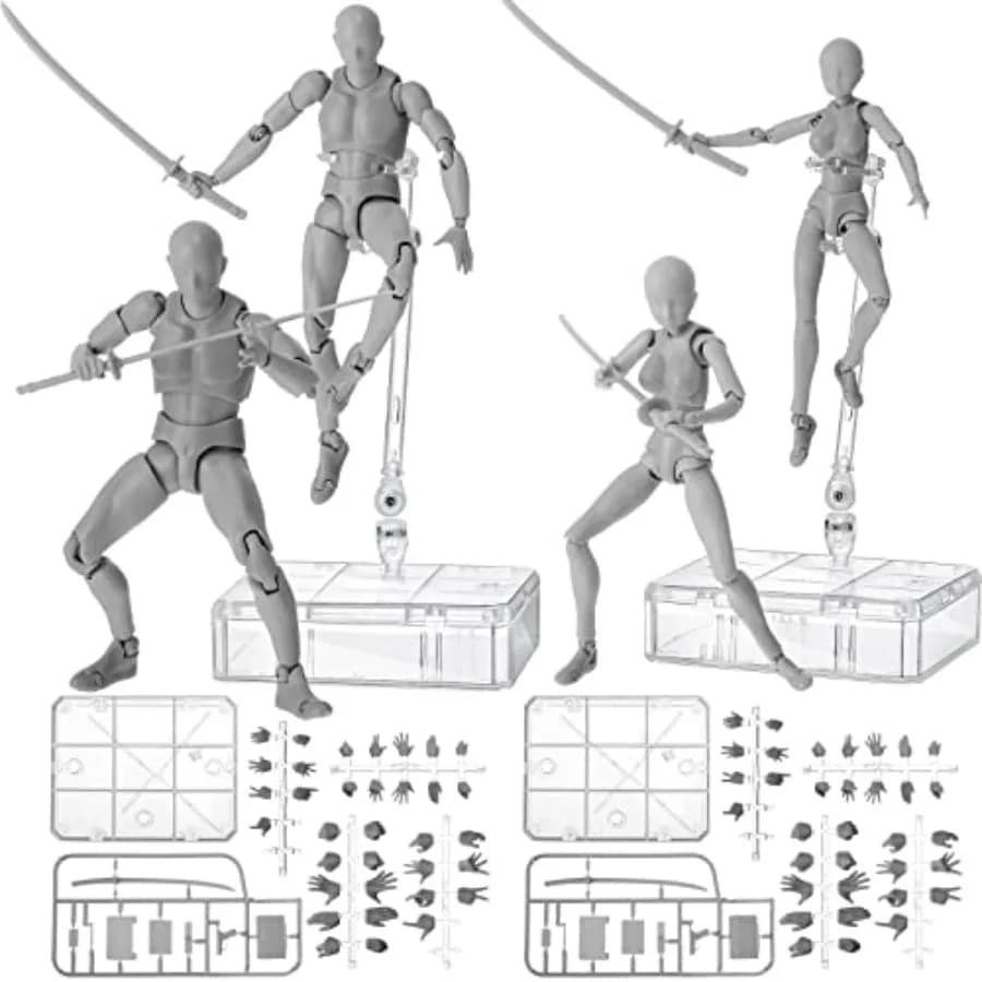 4 Set di Action Figure in PVC, Modelli Artistici Posabili per Disegno, Manichini per Pittura e Schizzi, Collezione Regalo per Casa e Ufficio