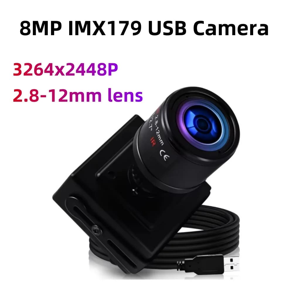 Telecamera USB ELP 8MP CMOS IMX179 2.8-12mm Zoom manuale varifocale Telecamera USB Mini webcam UVC per visione artificiale industriale