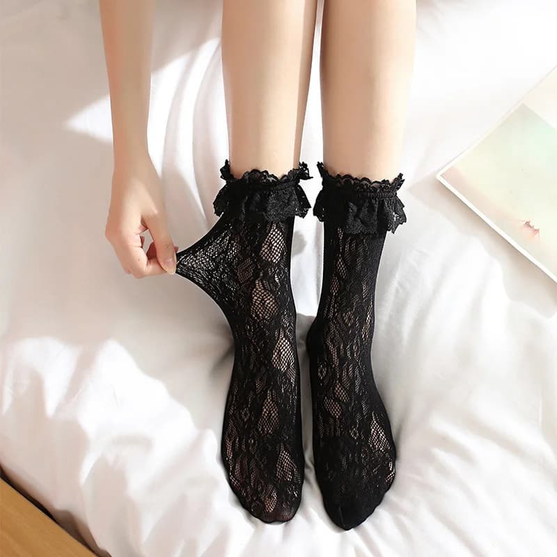 Calze a rete sexy in pizzo e fibra mista, trasparenti ed elasticizzate, calze sottili alla caviglia in rete da donna, 1 paio = 2 pezzi tt017