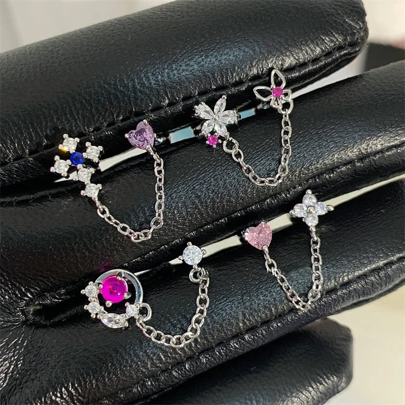 New Y2K Gothic Style Butterfly Chain 316L Stainless Steel Ear Bone Nail for Two Ear Piercings Fashion Earrings for Women Jewelry