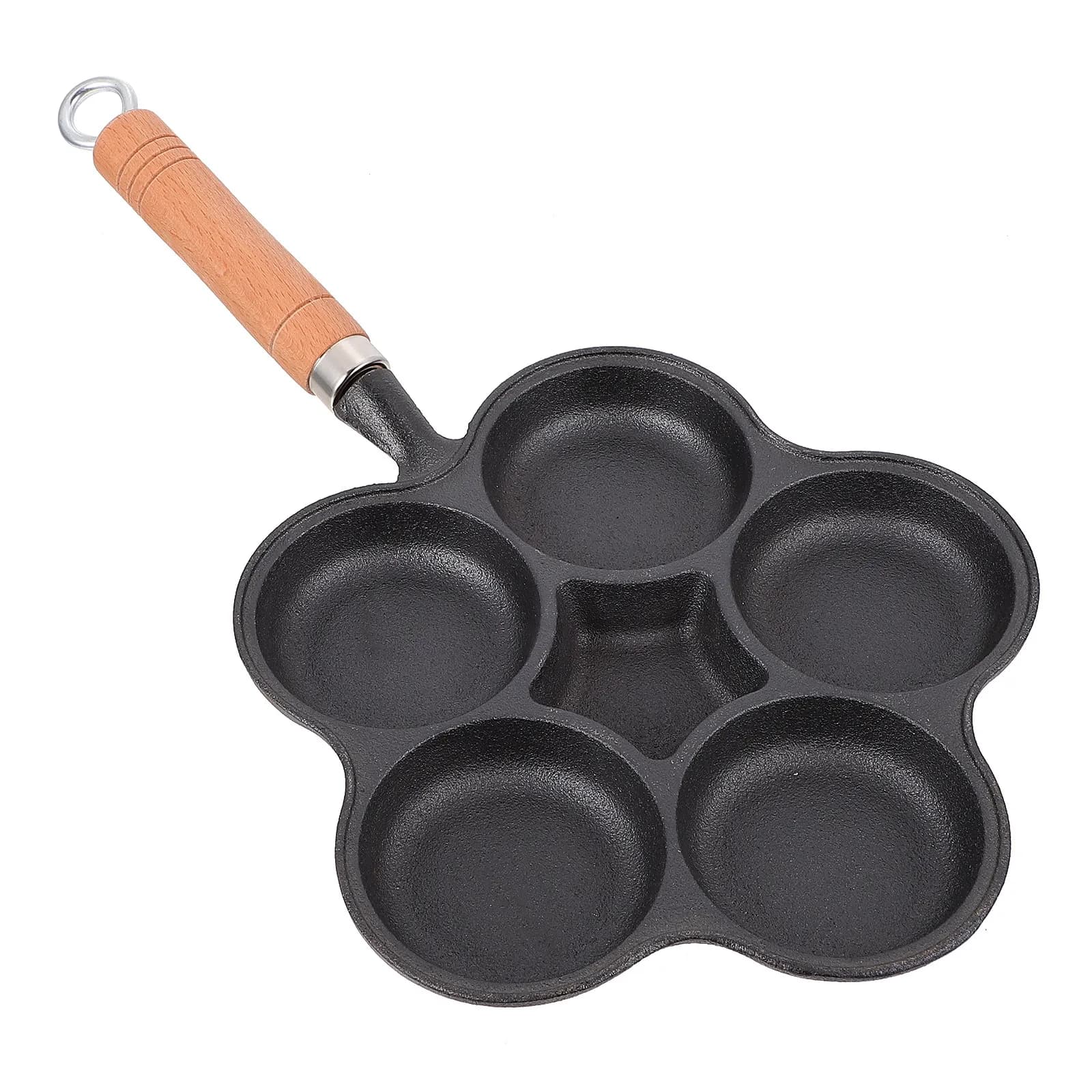 1Pcs Cast Iron Egg Frying Pan Five-Hole Mold Non-Stick Fried Egg Pan Ergonomic Heat Insulated Handle Easy Clean Breakfast