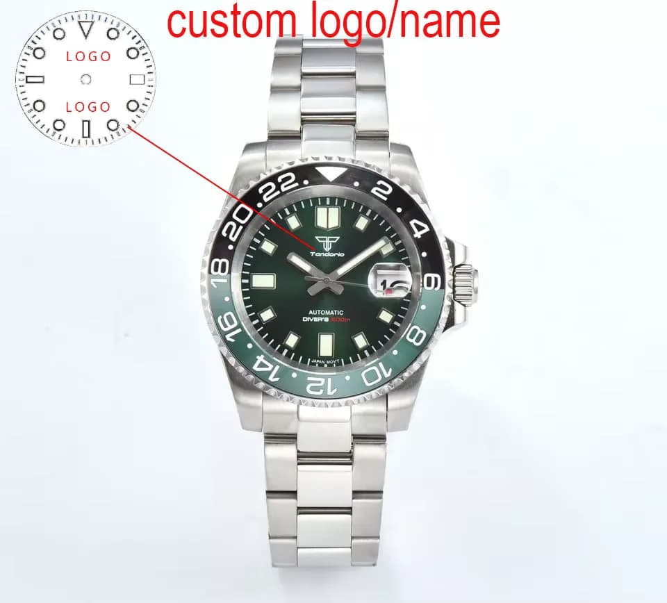 Customized Green Men's Watch 40mm Men's Watch with Waterproof Sapphire Crystal 200 m Green Dial Lume C3 Hands Lume NH35A Automatic Watches