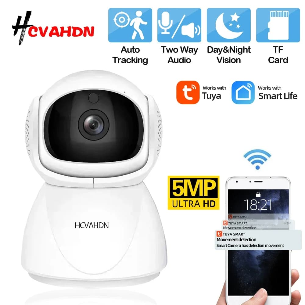Telecamera PTZ Wi-Fi da Interno Tuya 5MP con Tracciamento Automatico, Monitoraggio Wireless per Bambini, Audio Bidirezionale e Videosorveglianza