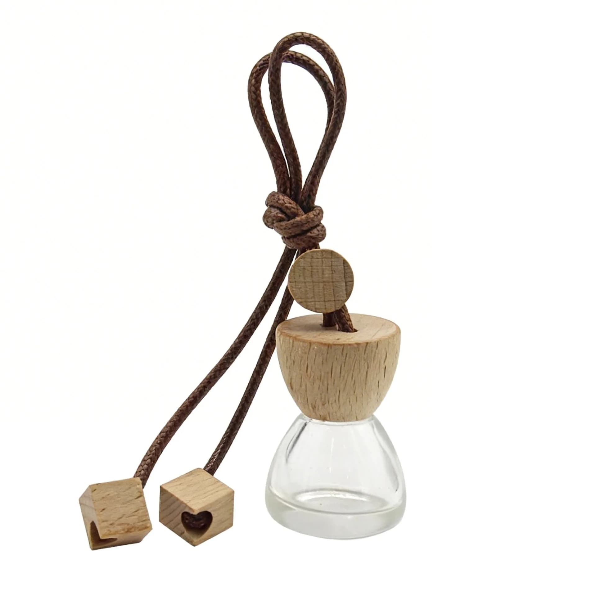 Empty Glass Perfume Bottle with Wood Cap 8ml-12ml Wooden Bead Car Hanging Diffuser Car Aroma Bottles Perfume Charms