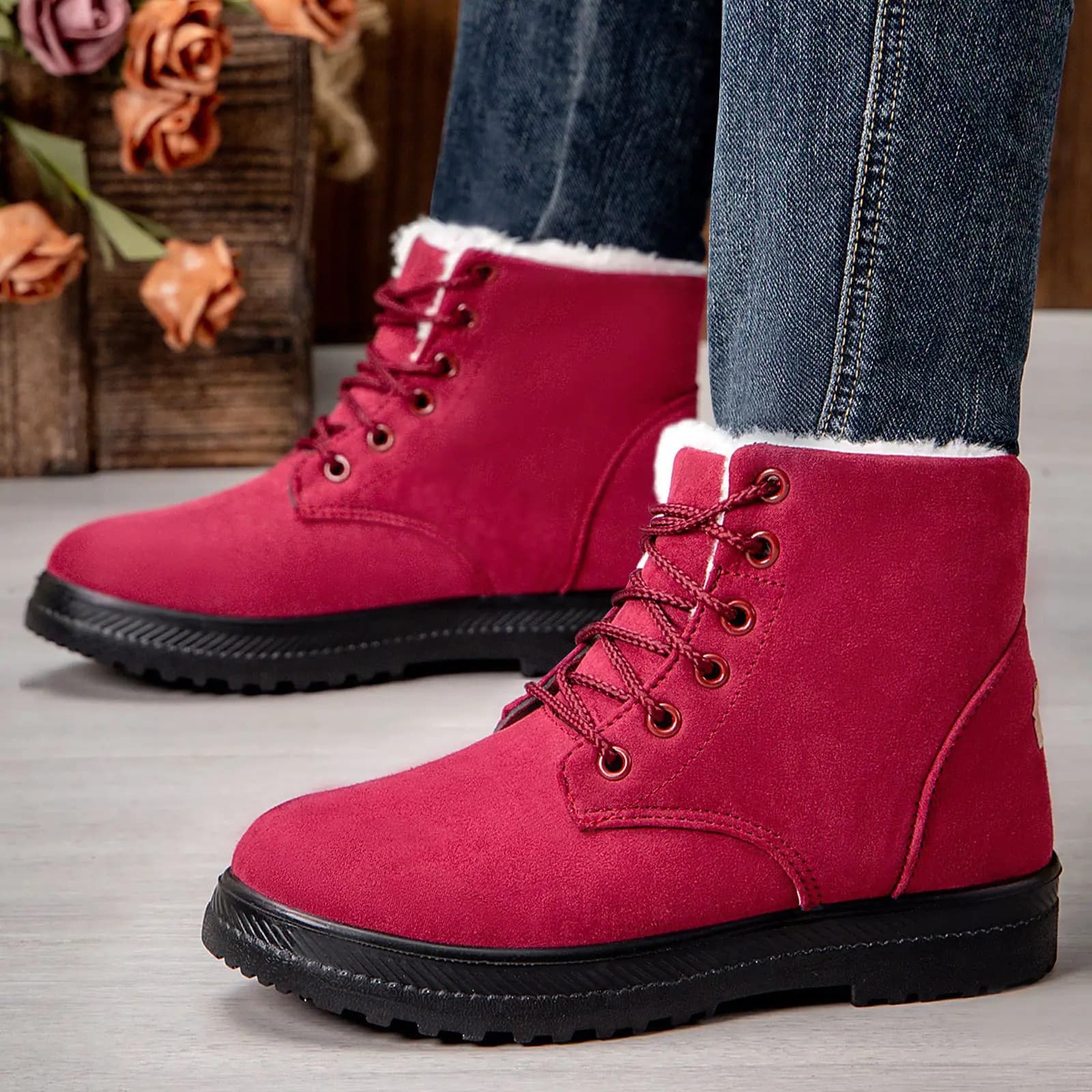 Scarpe taglie forti per uomo Moda invernale Zeppe con plateau stringate Comodi stivali da neve in peluche caldi 35-44 Scarpe da donna 2025