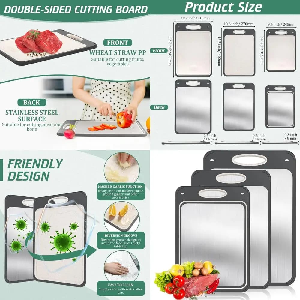 Stainless steel double-sided cutters - Large, easy to clean, 3 pack, kitchen cutters, 14x9,6, 15,7x10,6, 17,7x12,2 Inc