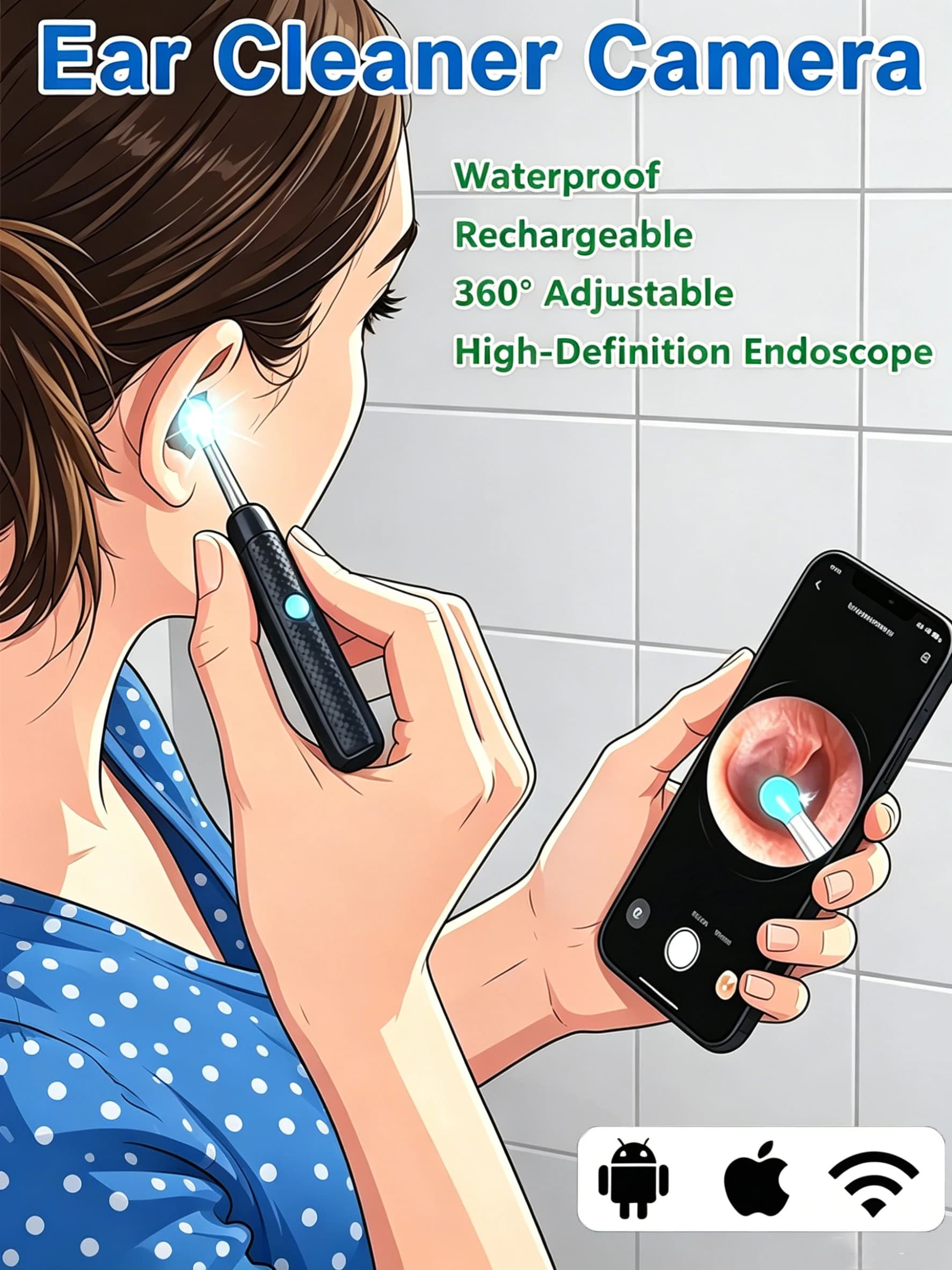 Multifunctional Ear Cleaner Camera 360°Adjustable Endoscope Ear sticks. USB-C Charging Ear Cleaner Family Ear Care Kit