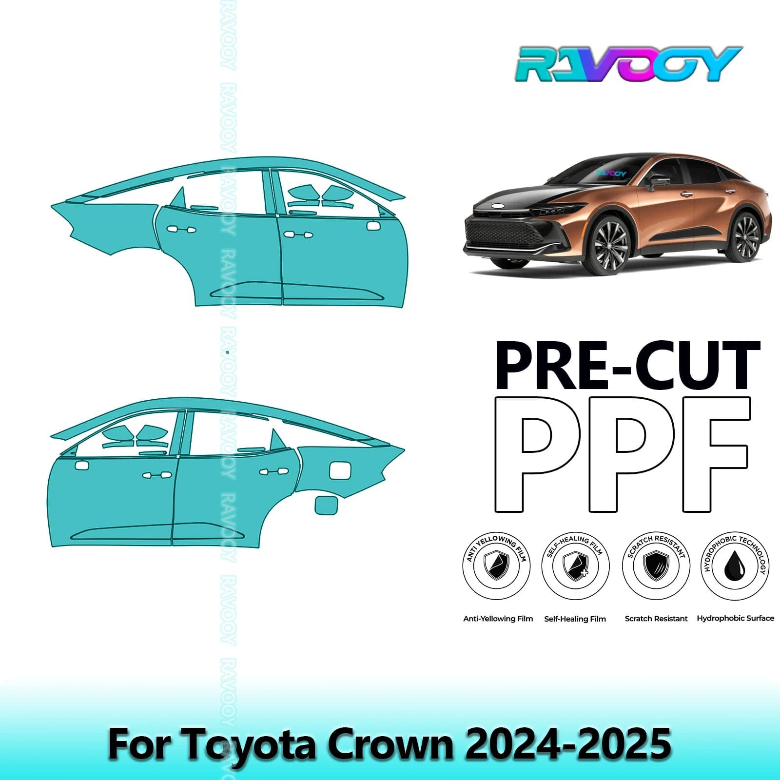 For Toyota Crown 2024-2025 8.5mil Transparent Opaco Pre-Cut PPF Door and Kit Pillar A/B Protection Film TPU Set