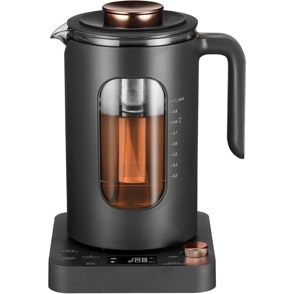 Electric glass kettle with 1200W infusion Quick heating Accurate temperature control Without BPA 1L Dark grey