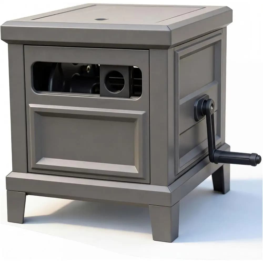 Sturdy Steel Hose Storage Box, Accommodates 125ft x 5/8in Hose, Leak-Free, Manual Crank, 4-Leg Stable Base, No Mounting Needed