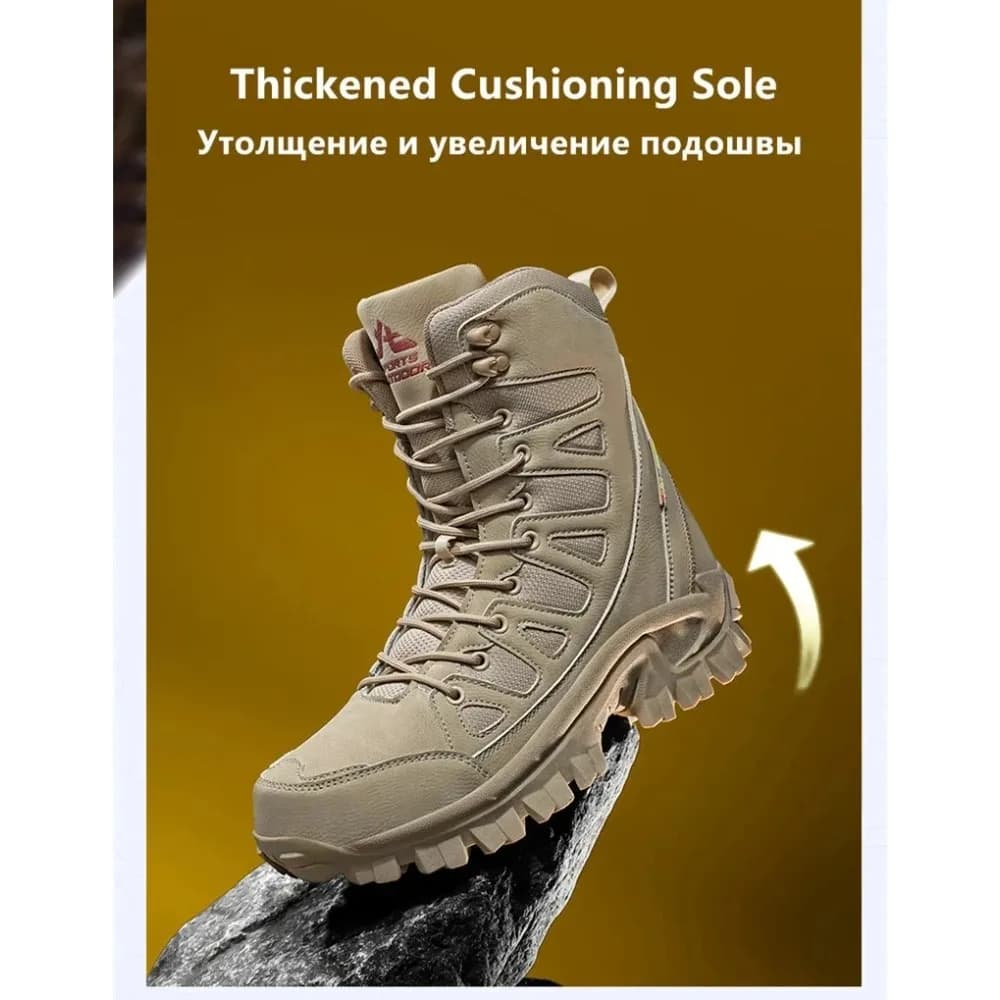Winter Quality Leather Men's Work Boots High Help Men Desert Combat Boots Outdoor Non-slip Hiking Shoes Men Motorcycle Boots