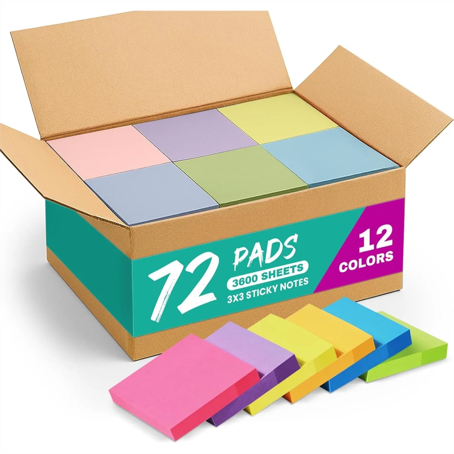 Blocchetti Adesivi 72 Fogli 7,6x7,6 cm, Blocchi Note Autoadesivi per Ufficio, Studio e Organizzazione Quotidiana