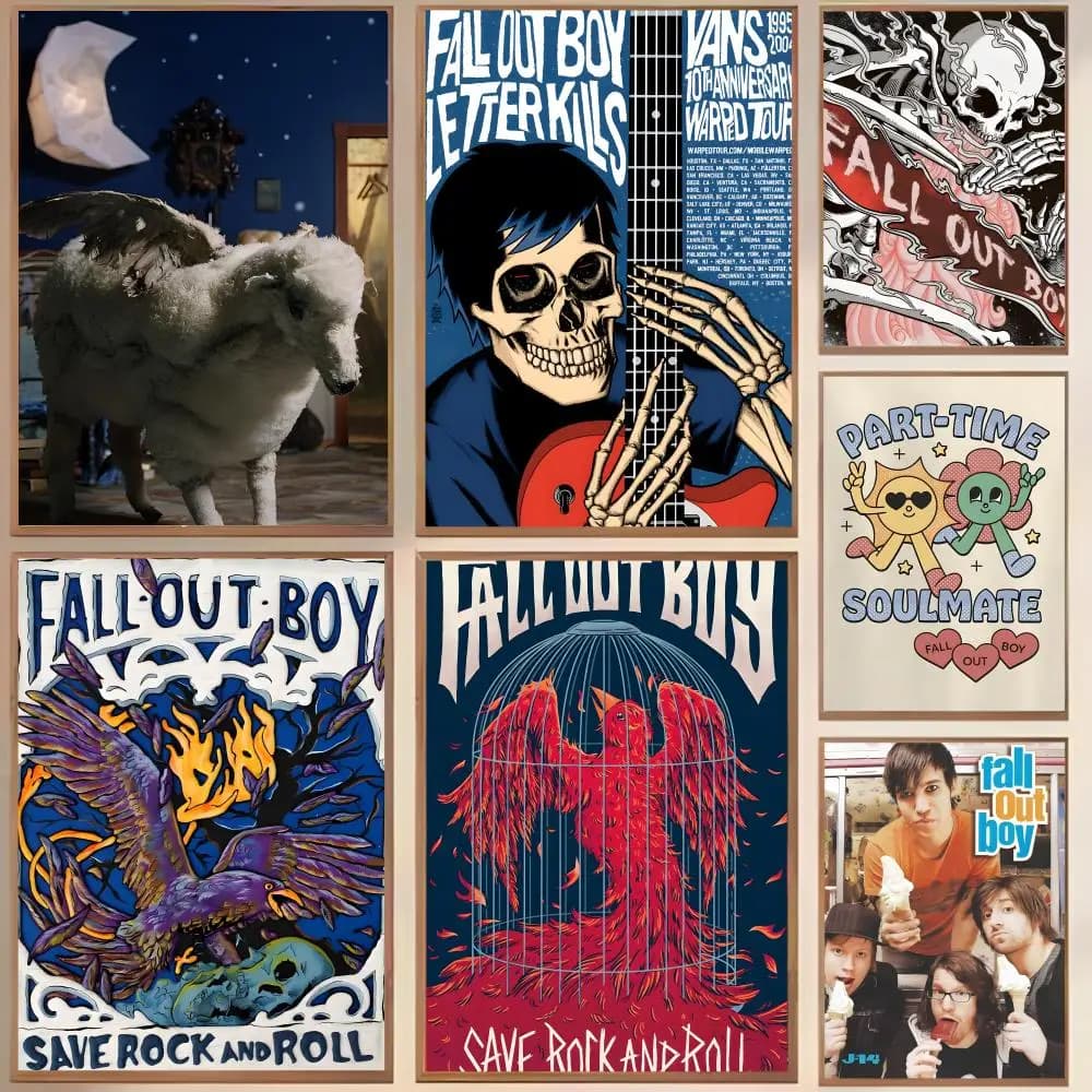 Rock Band F-Fall Out Boy Music Poster Waterproof Canvas Wrinkle Resistant Wall Art Easy Hang Home Decor For Living Room Bedroom