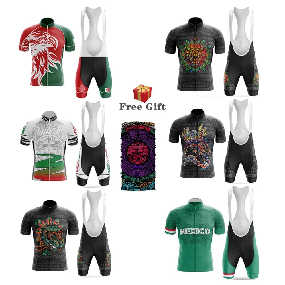Maglia da ciclismo da uomo Messico Set Maglia da bicicletta estiva a maniche corte Pantaloncini con bretelle Kit di abbigliamento da bici con imbottitura traspirante in gel