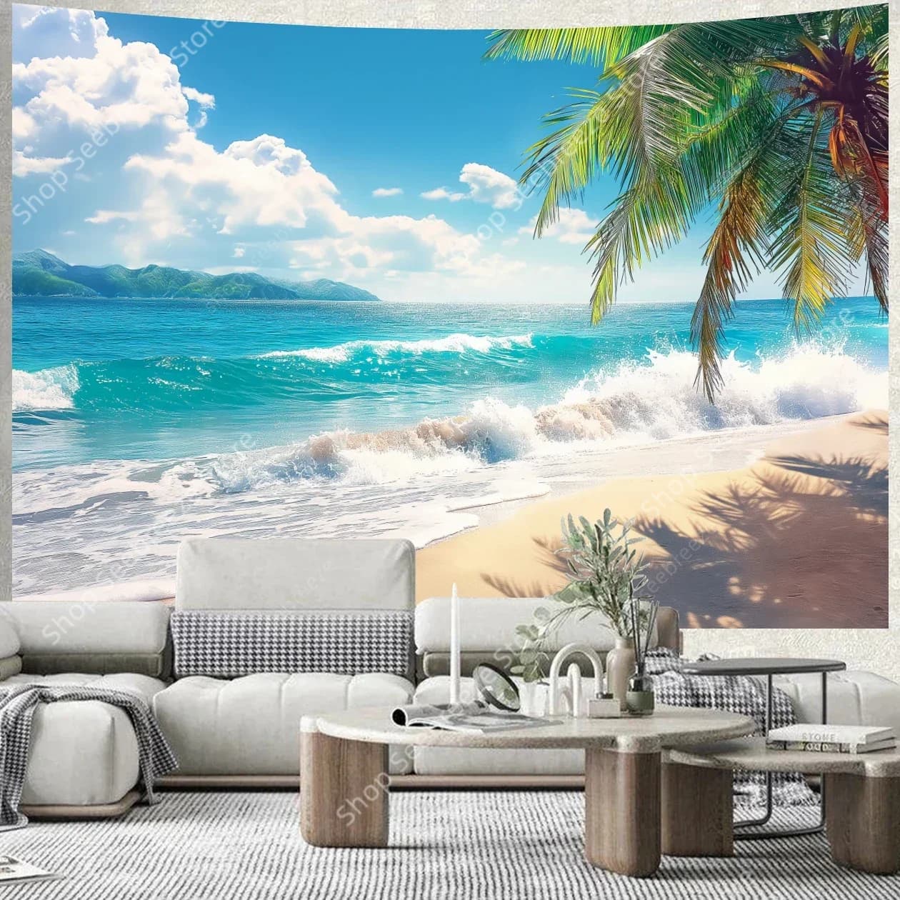 Sunny Beach Tropicale Ocean Island Palme Waves Wall-to-wall furniture per bedroom Living room Aesthetic furniture Yoga Mat