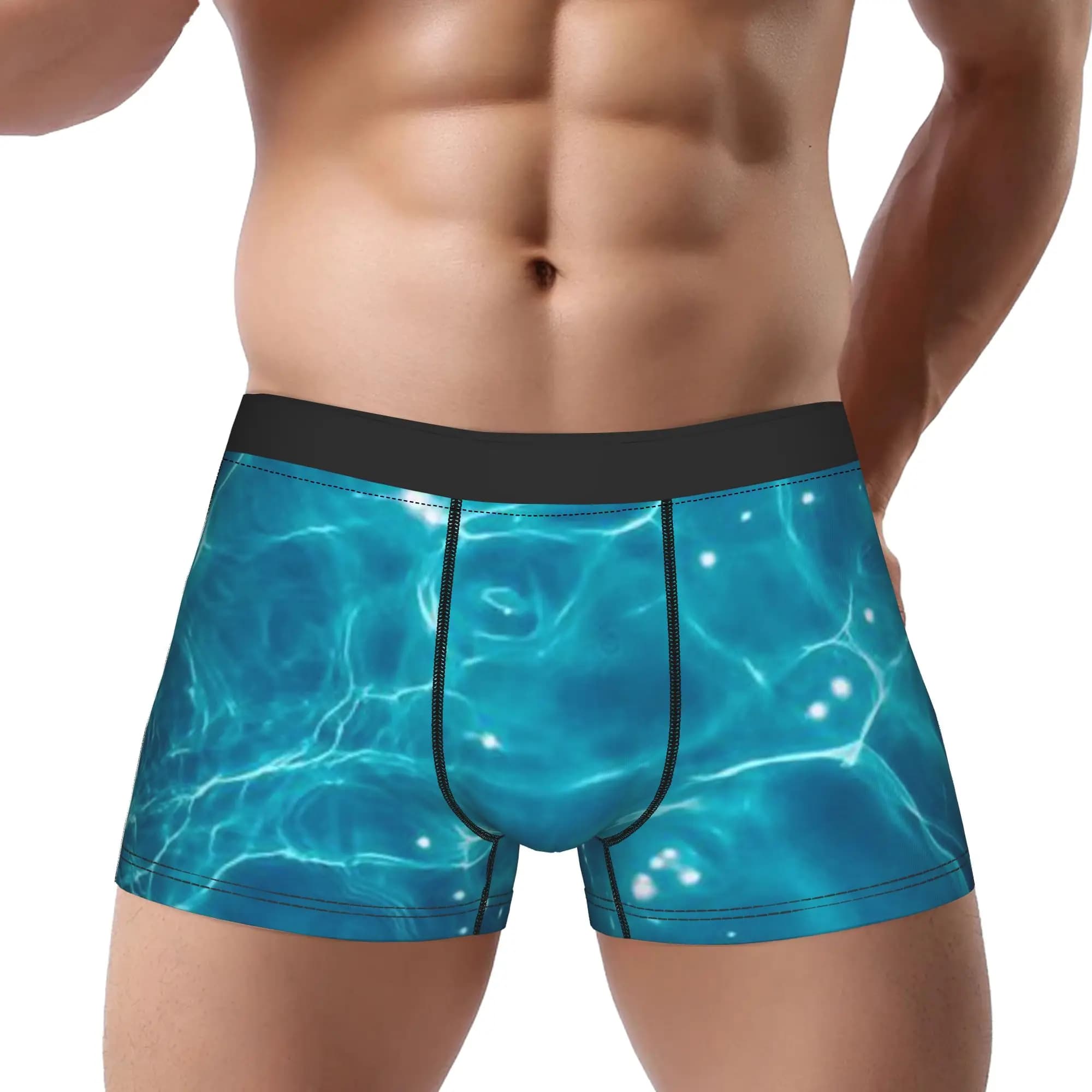 Blue (20) Sea Wave Underpants Homme Panties Male Underwear Print Shorts Boxer Briefs