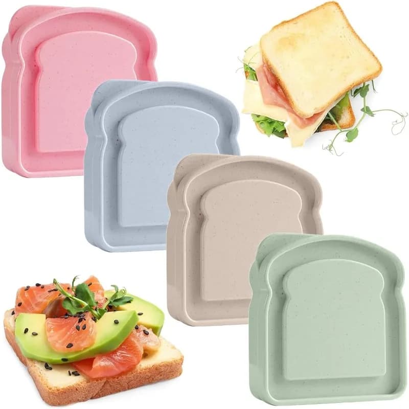 1/4 pcs container for sandwich box for lunch device for storing toasted bread with reusable cover domestic camping students picnic