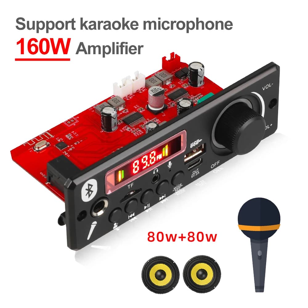 8V-24V 2*80W amplificatore MP3 Decoder Board controllo del Volume Bluetooth 160W lettore MP3 Car FM Radio Module TF USB microfono Record