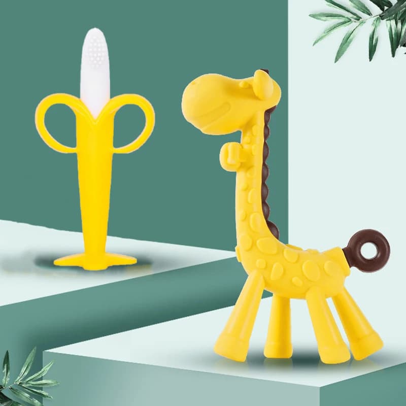 2PCS Del Bambino Del Silicone Dentizione Formazione Spazzolino Da Denti BPA Libero A Forma di Banana Sicuro Toddle Massaggiagengive Giocattoli Da Masticare Massaggiagengive Lenisce Le Gengive Dei Neonati