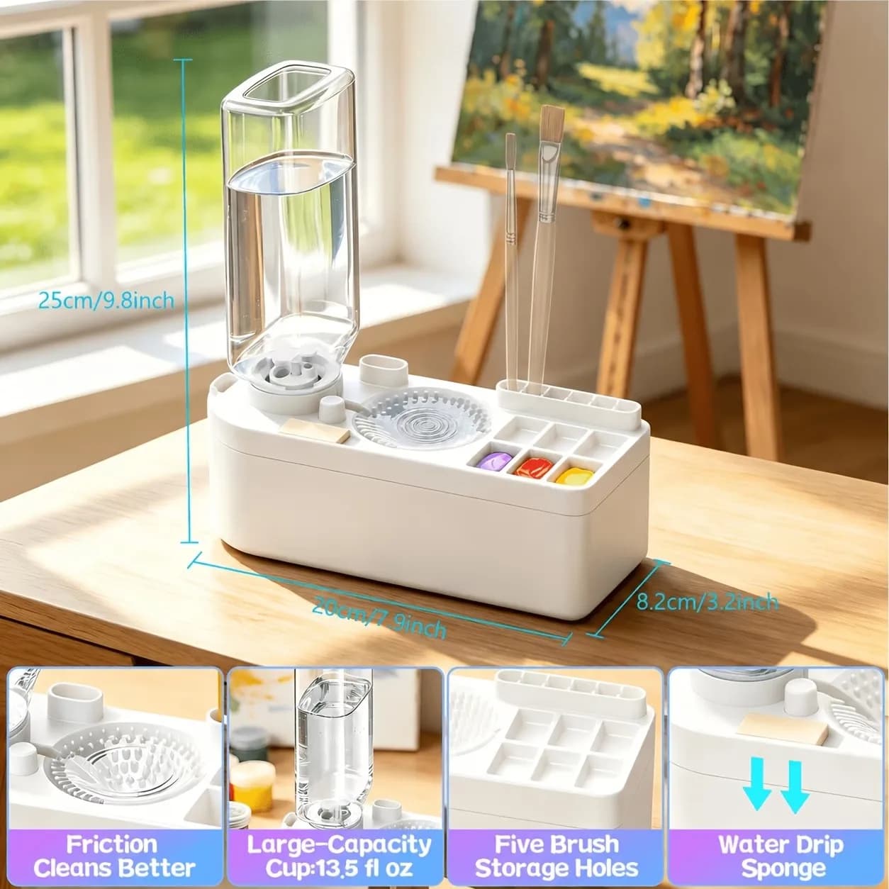 Paintbrush Cleaning Cup, Paintbrush Cleaner with Draining Tray and Pen Holder, Upgraded Painting Tool, Water-Circulating Paintbrush Cleaner for Acrylic, Watercolor, and Water-Based Paints, Portable Painting Tool, Suitable for Artists and Enthusiasts, Does Not Include Paintbrushes or Ink
