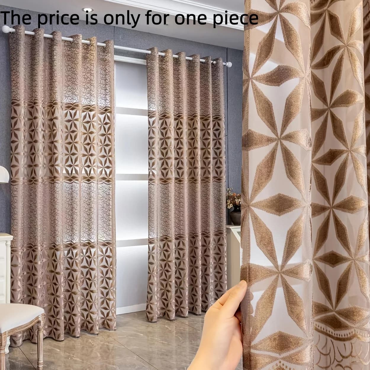 1PC Luxury European Geometric Star Pattern Blackout Curtain, Thick Insulated Living Room Curtain, Perforated Bedroom Blackout Cu