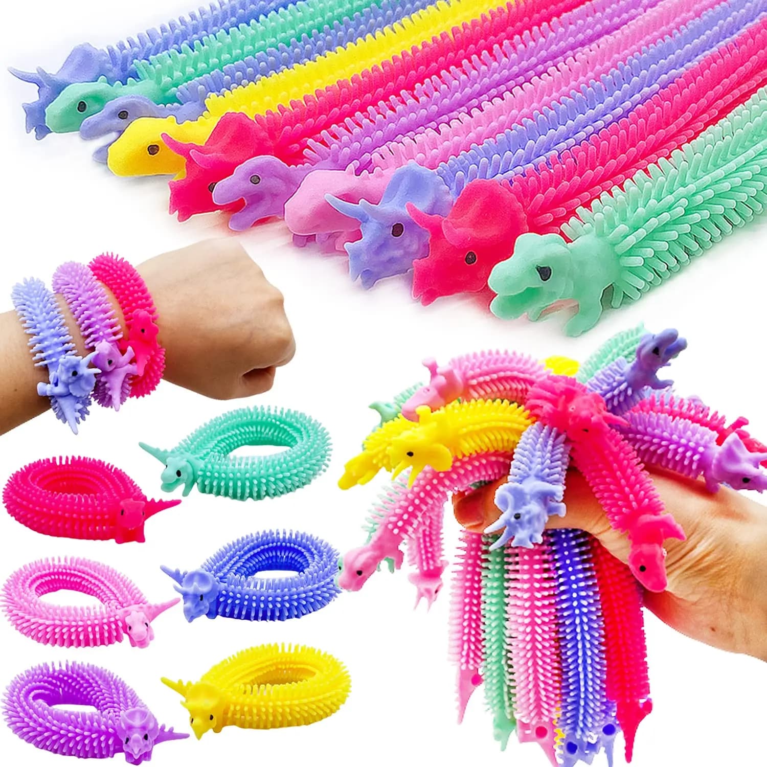 Confezione da 20/40/60 giocattoli elastici per corde elastiche, corde per noodle sensoriali di dinosauro, corda elastica strutturata per bambini adulti antistress