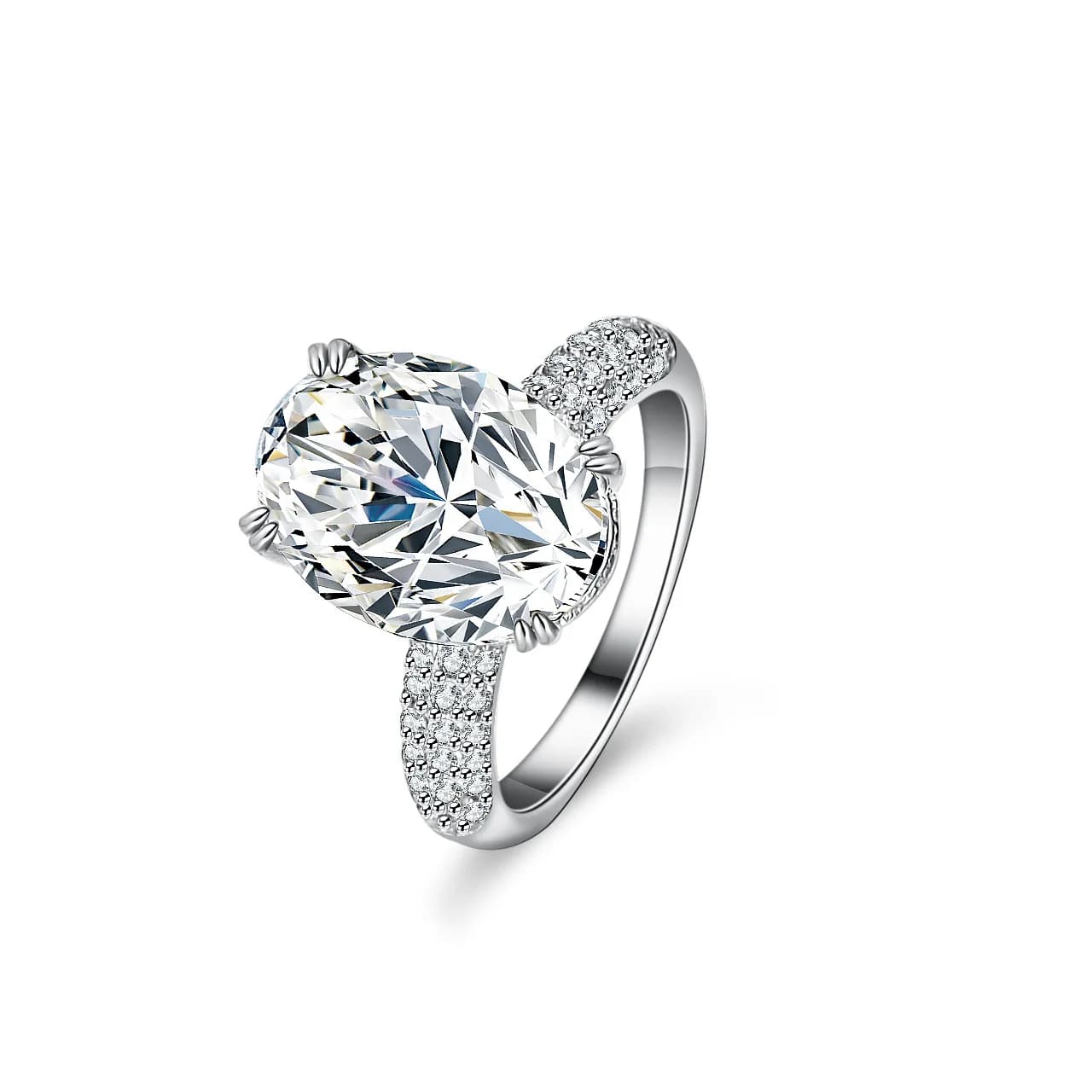 Anello Moissanite intarsiato in oro 18 carati alieno per donna, gioielli con diamanti PT950 in platino a forma di uovo di piccione alla moda da 1 carato