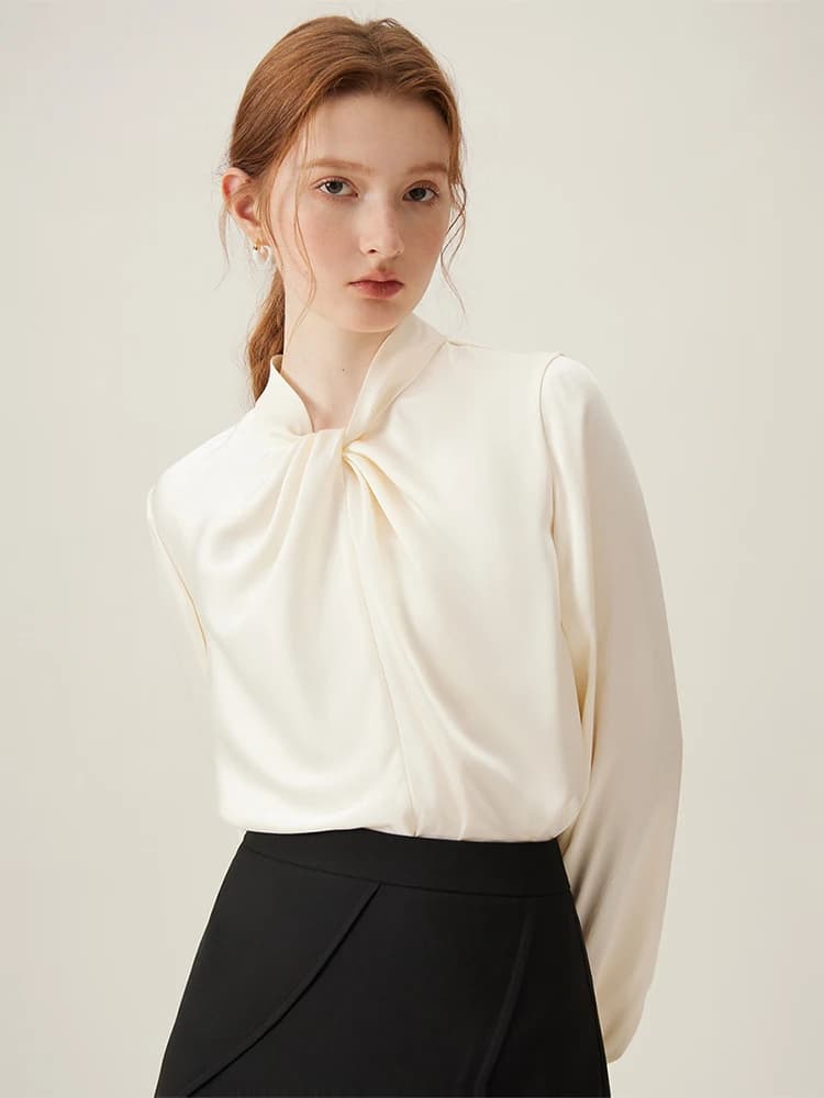 FSLE White shirt with raised collar Design Women's Sense 2024 Spring New temperament Long sleeve top Women's shirts 24FS11076