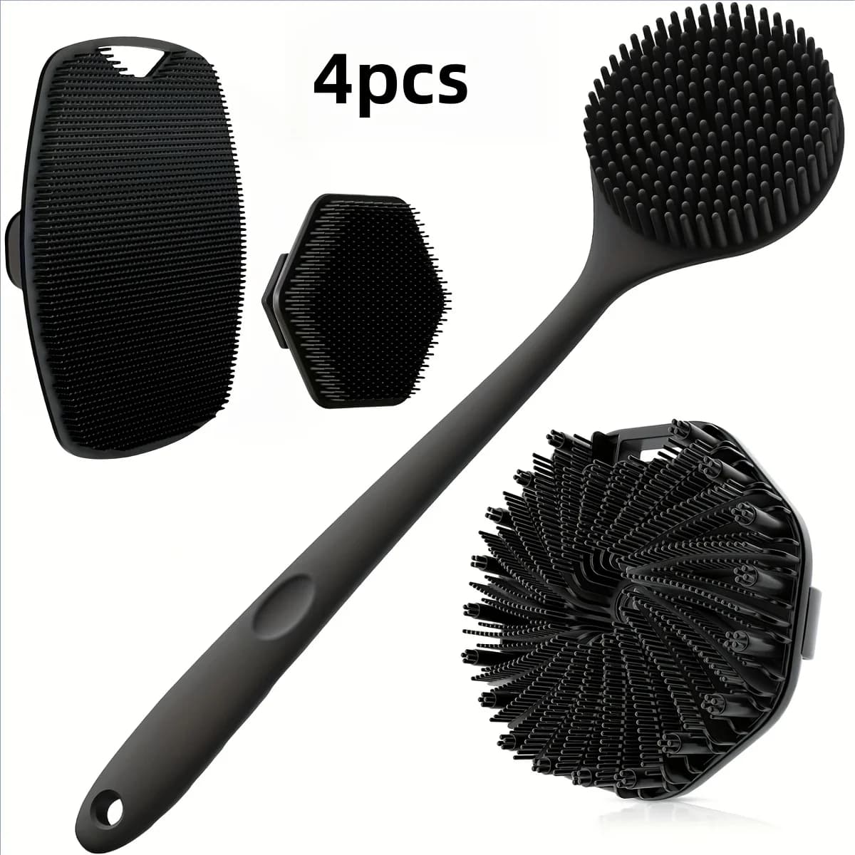 Set spazzole da bagno da 4 pezzi Spazzola da bagno in morbido silicone con manico antiscivolo, facile da pulire e risciacquo, perfetta da usare nel bagno