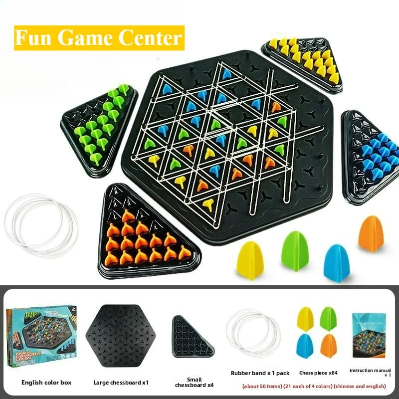 Gioco da Tavolo Strategico a Catena Triangolare con Elastici per 2-4 Giocatori Ruleta Giratoria