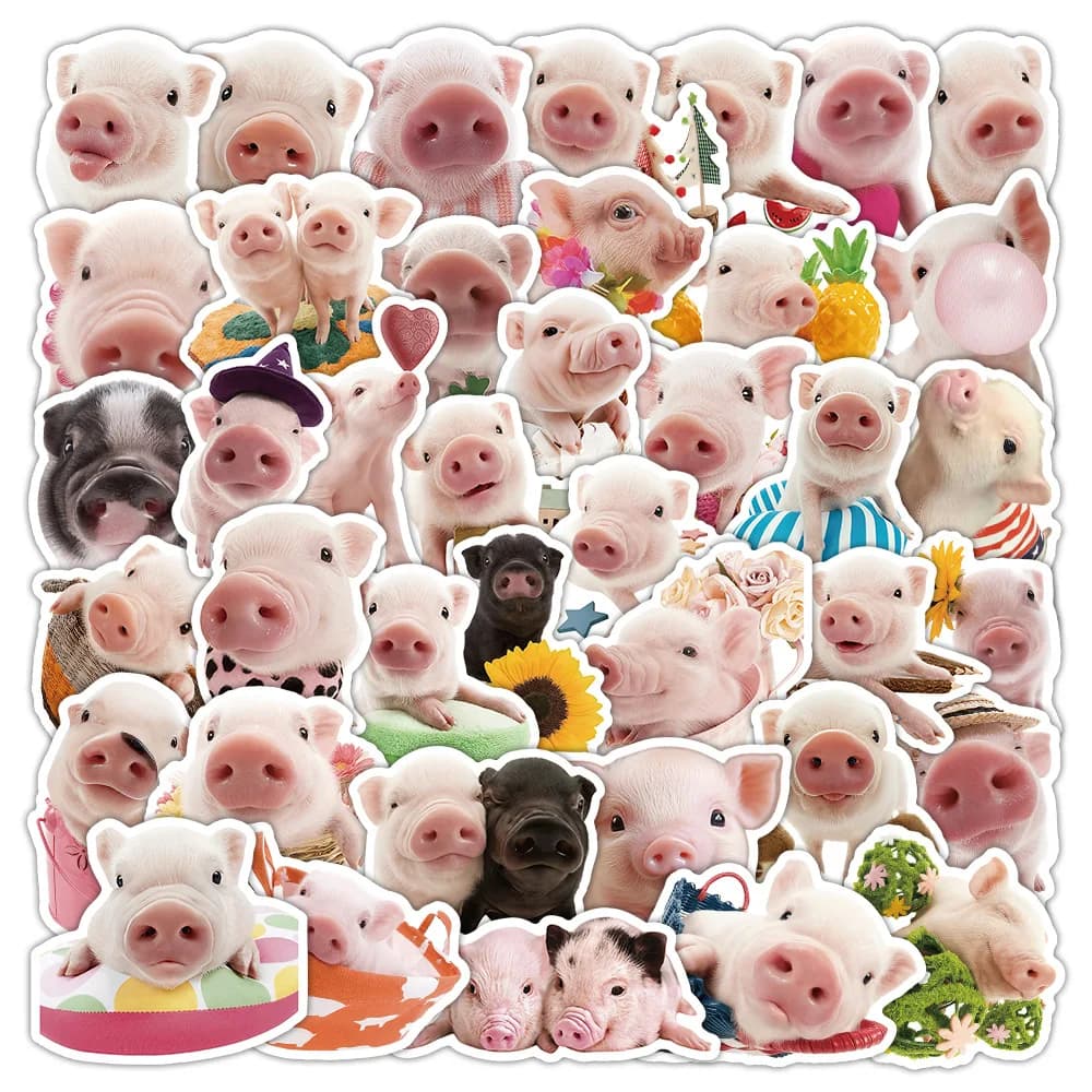 50 adesivi realistici carini per maiali, per bambini, studenti, cancelleria, notebook, finestra, auto, adesivi artistici decorativi impermeabili