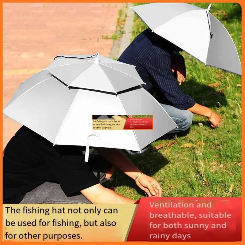 Umbrella hat Head-mounted double-layer large parasol Rainproof foldable overhead umbrella Outdoor fishing tea picking hat