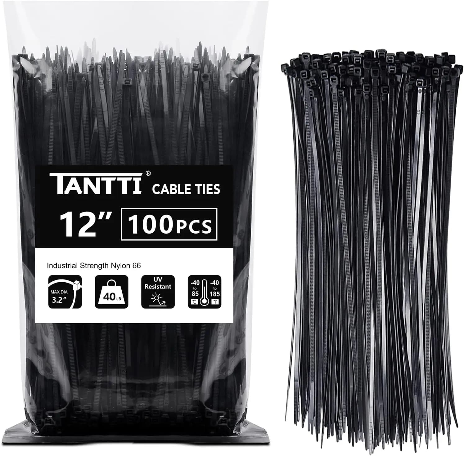 Indoor and Outdoor Use, Plastic Material, Black Color, 40lb Tensile Strength for Cable Ties