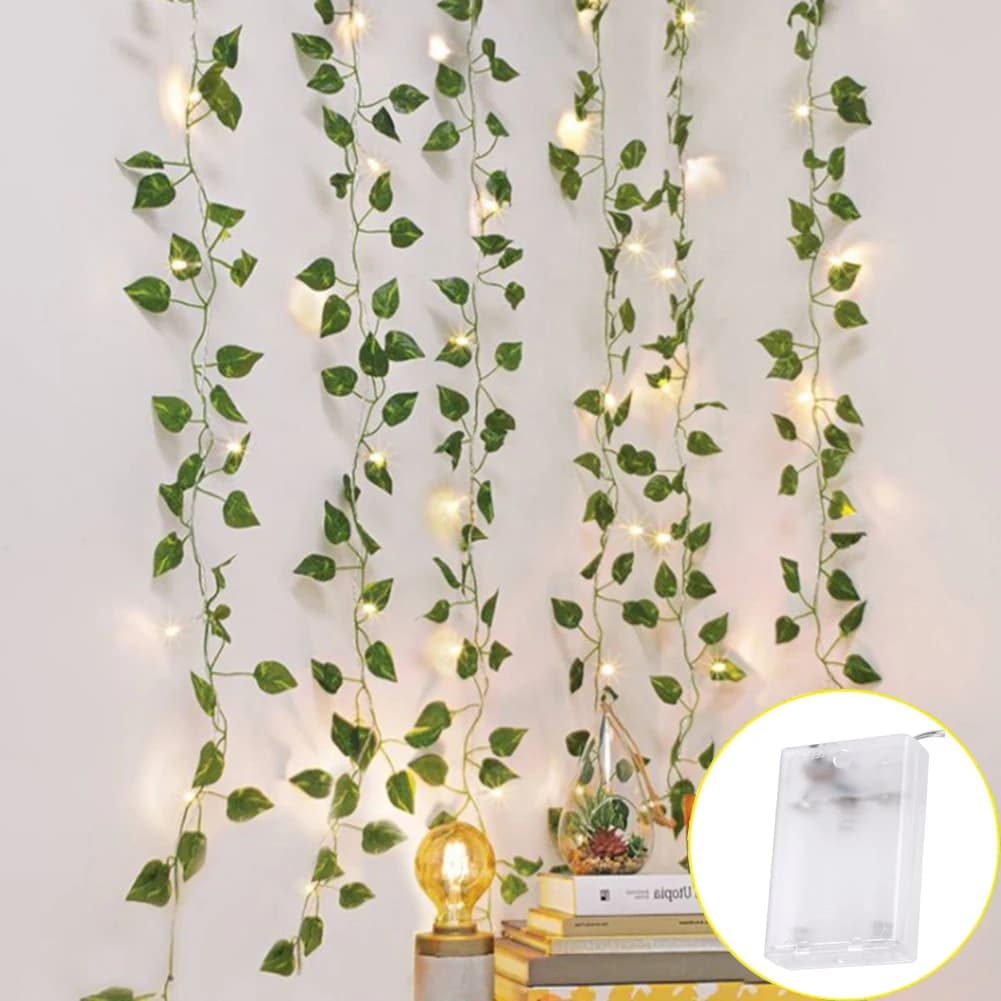 1pc 2M/5M/10M Piante Artificiali LED Luci Della Stringa, Scindapsus Foglie Luci Della Stringa A Batteria Vite Fata luci della stringa