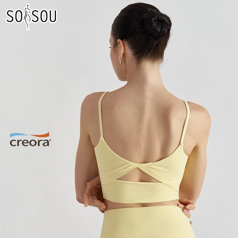SOISOU Spalla Sottile Top in Nylon Bowknot Sexy Indietro Reggiseno da Donna Palestra Sport Yoga Reggiseno Fitness per Le Donne Biancheria Intima Femminile Elastica