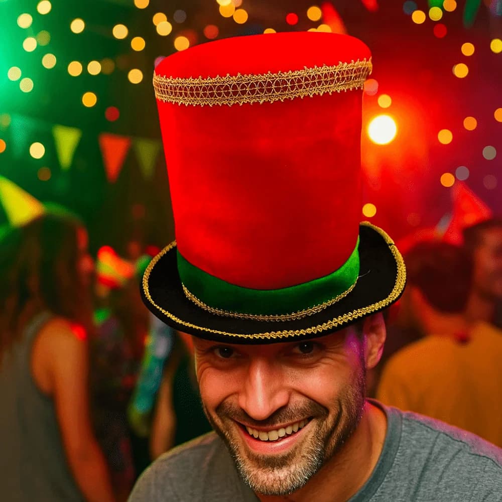 Cappello di benvenuto natalizio in plastica Comodo cappello natalizio con paillettes glitterate a quadretti Ornamenti Cosplay Berretto da festa di Natale per adulti