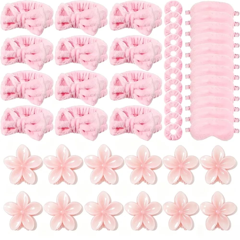 1/2/6/12/15Sets Women Fluffy Spa Makeup Hair Kit Soft Sleep Mask Clear Hair Clips Scrunchies Bag Girls Pajama Party Supplies