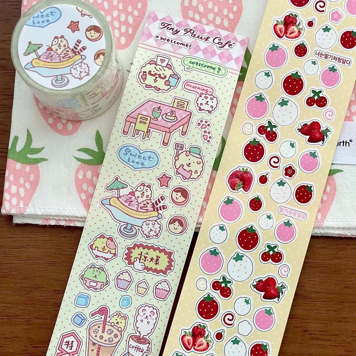 Cute Strawberry Animal Stickers for Scrapbooking Kawaii Washi Tape Decorative Stickers for Arts Diy Crafts Album Journa