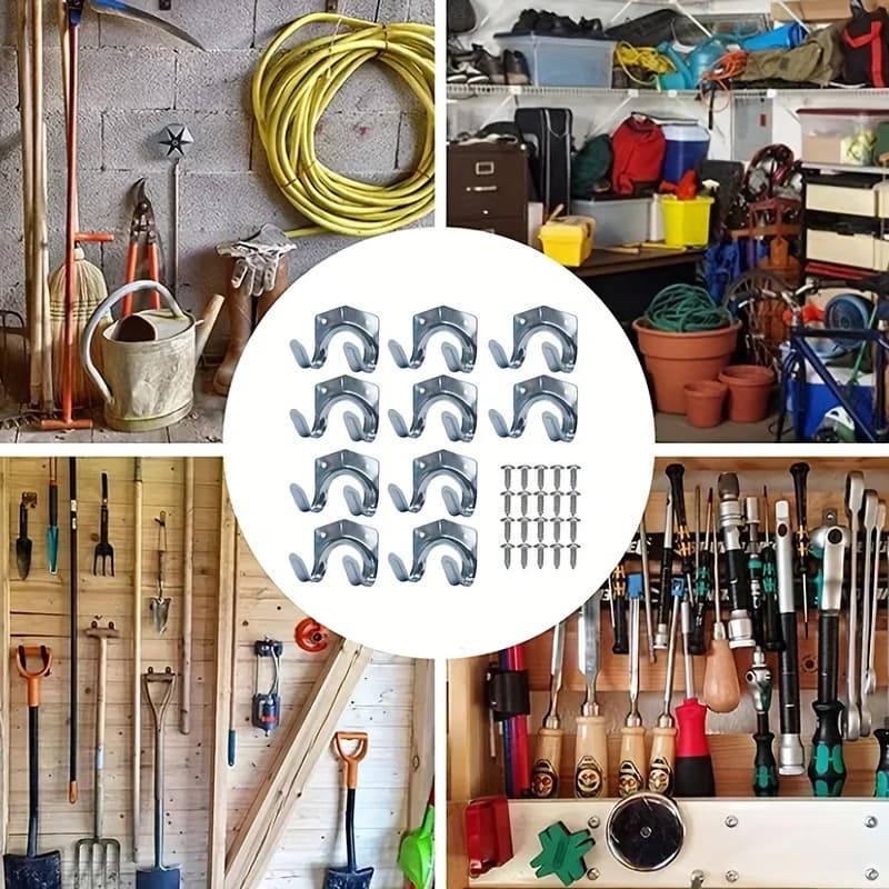 Garage Tool Hooks Heavy Duty Wall Mounted Utility Hooks for Garden Tools Shovels Brooms Hoses Power Tools Organizer with Screws