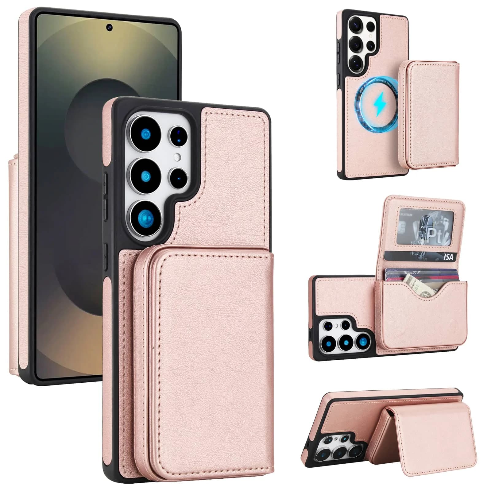 Custodia Portafoglio WEFOR per Samsung Galaxy S25 Edge S24 S23 S22 Ultra con Porta Carte Magnetico, Blocco RFID 2 in 1 con Supporto Staccabile