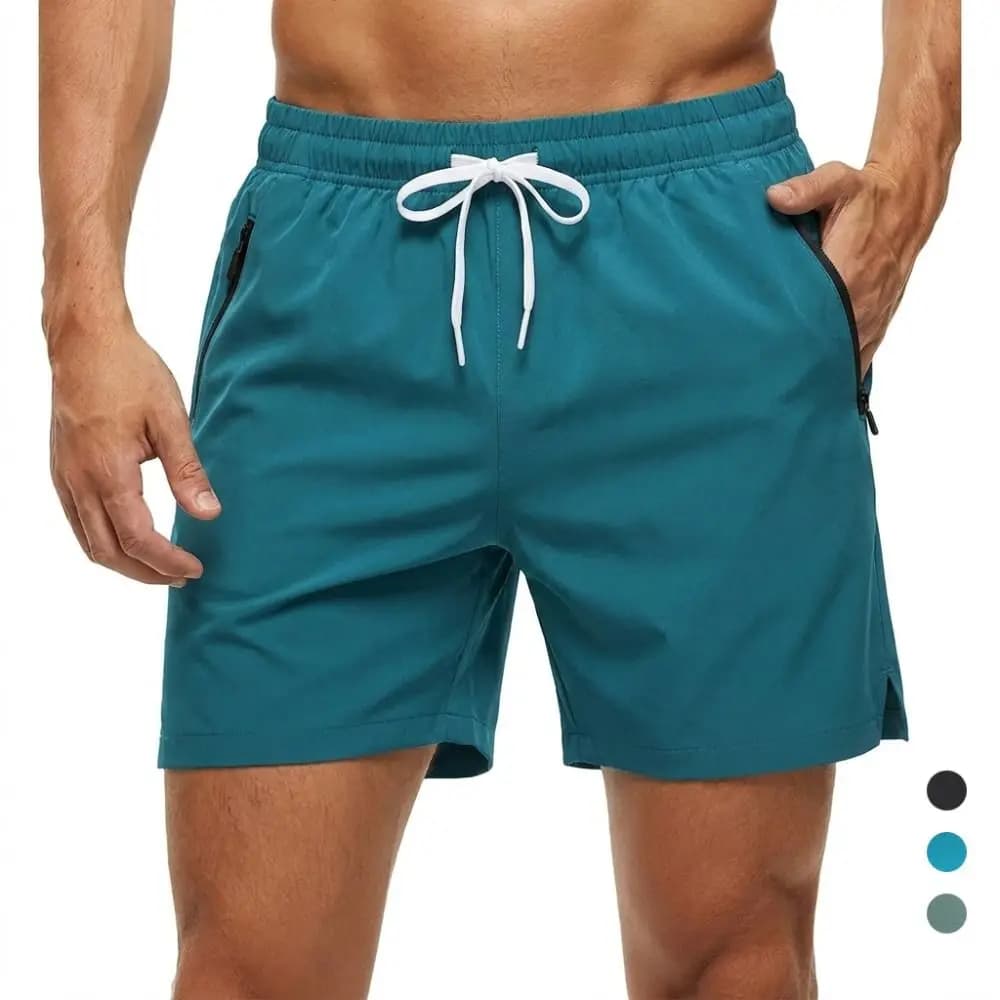 Quick Dry Fabric Men's Athletic Shorts Elastic Waistband Drawstring Closure Sports Shorts Side Slits Ice Silk Feel Gym Shorts